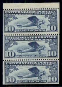 US #C10a 10¢ Spirit of St. Louis, panel de folleto de 3 LH, Scott $80.00 - Imagen 1 de 1