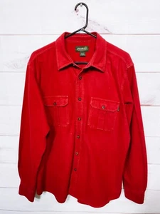 Eddie Bauer Mens Flannel Shirt Size L Red Button Up Pockets Long Sleeve Cotton - Picture 1 of 9