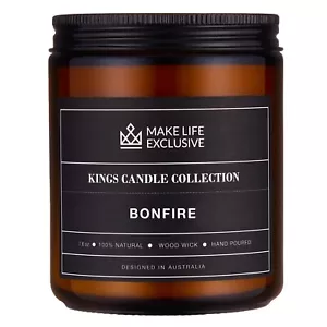 Scented Candles For Men | Bonfire Mahogany & Teakwood Scented | Wooden Wick Long - Picture 1 of 7