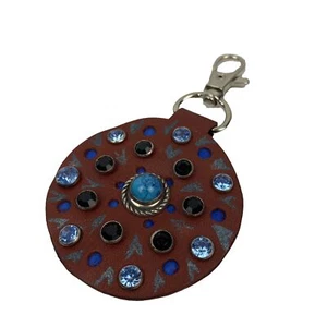 Handmade Leather Rhinestone Keyring 6cm Key Ring Key Chain Jewelled Czech Artist - Bild 1 von 6