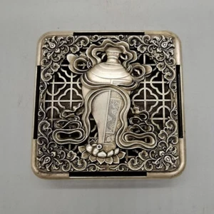 Rare Chinese miao silver tibet silver handmade lotus flower inkstone box* - Picture 1 of 5