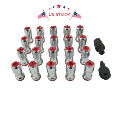 RED EXTENDED DUST CAP STEEL LUG NUTS WHEEL RIMS TUNER M12x1.5 WITH LOCK NEW - Image 1 of 4