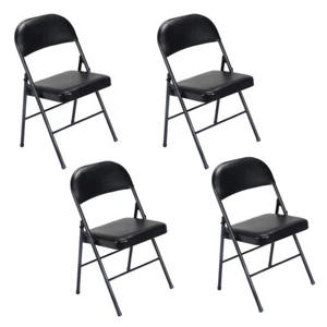 4pcs Elegant Foldable Iron & PVC Chairs for Convention & Exhibition Black - Picture 1 of 18