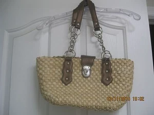 SunBay Heavy Large Neutral Straw handbag purse shoulder or beach bag - Picture 1 of 7