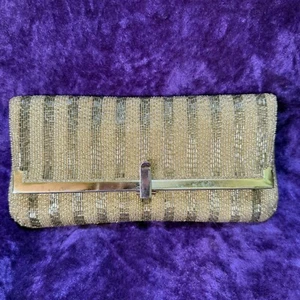 Vintage Gold Beaded Purse Evening Bag Clutch Handbag Prom Cocktail Party Formal - Picture 1 of 7