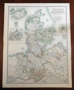 Kingdom of Denmark Jutland Fyn Sjaelland Copenhagen 1905 large detailed map - Picture 1 of 3