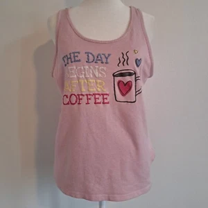 0747 - Secret Treasures Sleepwear L 12-14 Sleeveless Coffee Quote Tank Top - Picture 1 of 13
