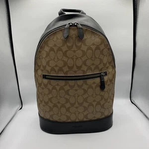 Authentischer Coach West schmaler Rucksack aus charakteristischem Canvas F78756 beige/schwarz - Bild 1 von 17