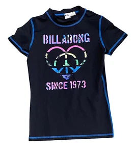 Billabong Rashguard Top Children's Size Medium M Black Peace Heart Short Sleeve - Picture 1 of 8