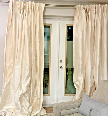 Custom Ivory Silk Drapes 90×110″ Triple-Lined French Pleat, Heavyweight, Panels - Image 1 of 4