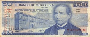 Mexico  50  Peso  8.7.1976  Series CB  Prefix Y  Circulated Banknote KAZ - Picture 1 of 2