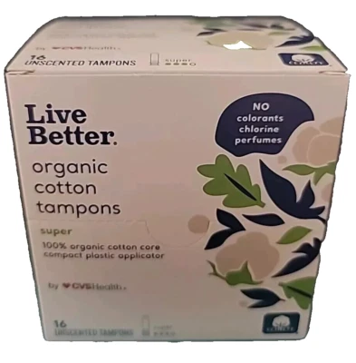 LOTE NUEVO EN CAJA de (4) tampones de algodón orgánico Live Better CVS Health SUPER 16 quilates Foto 1 de 4
