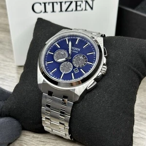 Citizen Eco-Drive Peyten Silver Blue Date Chrono Dial Men's Watch CA4510-55L - Picture 1 of 16