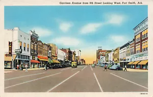 FORT SMITH AR ARKANSAS GARRISON AVE AÑOS 50 POSTAL DE LINO VINTAGE 080124 T - Imagen 1 de 2