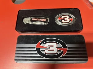 DALE EARNHARDT #3 SILVER COLLECTOR KNIFE & BELT BUCKEL Collectors Tin Racing - Picture 1 of 3