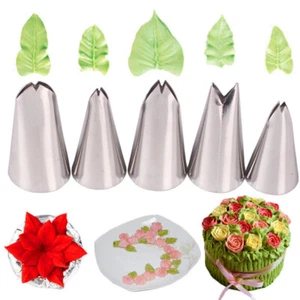 new 5pcs Russian Icing Piping Nozzles Leaf Writing Tips Set Stainless Steel - Picture 1 of 8