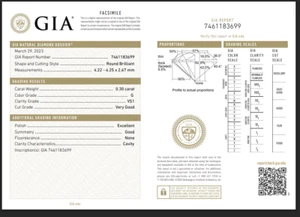 Natural Loose Diamond Round Brilliant Cut GIA Certified 4.2 mm 0.30 Ct G/VS1 - Picture 1 of 3