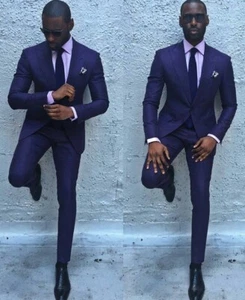 Men's Dark Purple Slim Fit Formal Business Party Prom Groom Tuxedo Wedding Suit - Picture 1 of 8