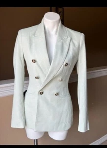 ZARA WOMEN NEW DOUBLE BREASTED BLAZER LIGHT GREEN JACKET 7901/025 M MSPR $ 90 - Picture 1 of 4