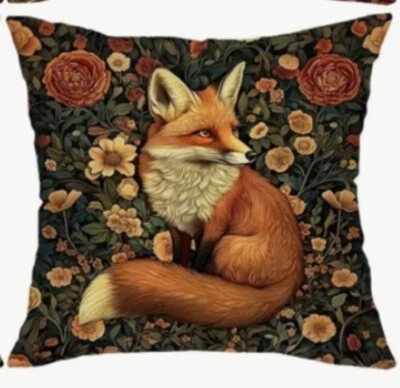 William Morris Abstract Floral Fox Design Linen Throw Pillow Cover Home Decor - Image 1 of 4