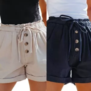 Women Shorts Lightweight High Waist Sports Shorts Adjustable Waist Hot Pants - Picture 1 of 16