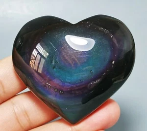 Rare Natural Rainbow Flash Obsidian Heart Reiki Stone Healing - Picture 1 of 8
