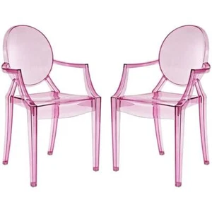 Modway Casper 18.5" Polycarbonate Plastic Dining Armchairs in Pink (Set of 2) - Picture 1 of 6
