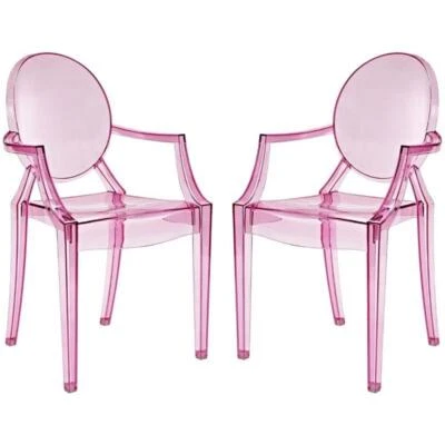 Modway Casper 18.5" Polycarbonate Plastic Dining Armchairs in Pink (Set of 2) - Image 1 of 4