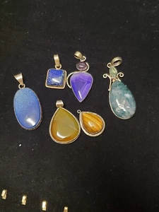 Amethyst Lapis Butter Scotch Amber Tiger Eye 925 Pendents - Picture 1 of 5