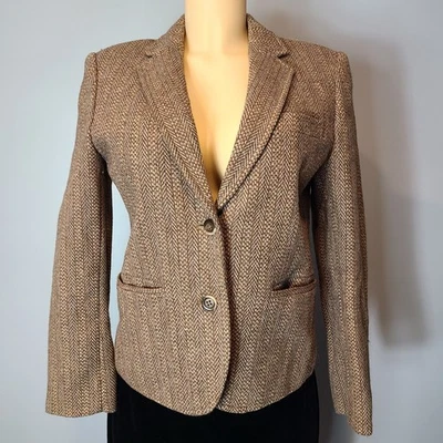 Chaqueta Blazer Mujer Idioms Años 70 Vintage Marrón Dinero Antiguo Talla M Tweed Lana Seda Foto 1 de 4