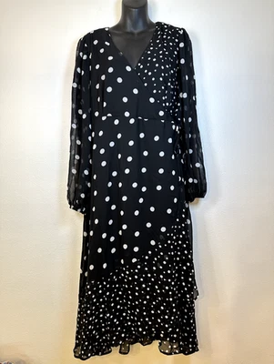 Motherhood Womens L Wrap Dress Long Sleeve Polka Dot Tiered Flowy Maxi  - Image 1 of 4