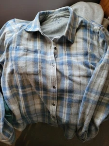 Neu mit Etikett Threadgrit Damen XL superweiches Flanellhemd blau/hellbraun/weiß kariert - Bild 1 von 4