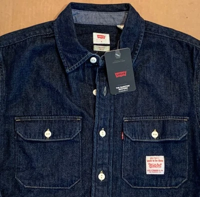 NUEVO CON ETIQUETAS Camisa Levis Para Hombre Manga Larga Barstow Western Azul Oscuro Denim Botón Talla S Foto 1 de 4