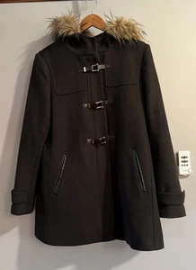 Cole Haan Pea Coat Wool Blend Toggle Faux Fur Pockets Women’s Size 12 - Picture 1 of 7