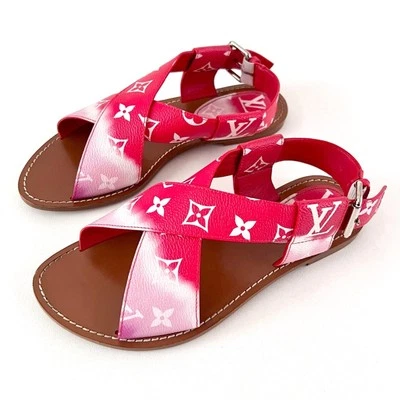 LOUIS VUITTON | Sandalias Escale Palma Rojo Rosa Ombré LV Monograma Logo EU 37.5 Foto 1 de 4