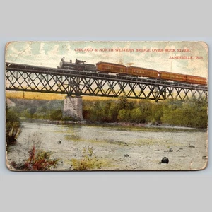 Postcard Chicago & Northwestern Bridge Over Rock River Janesville WI - Picture 1 of 3