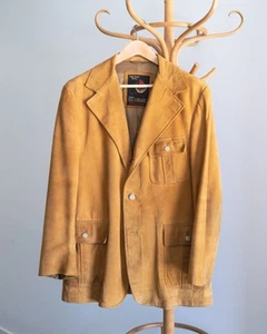 70s Vtg Peter Shearer Nubuck Leather Belt Back Blazer Jacket Sport Coat 40 R - Picture 1 of 4