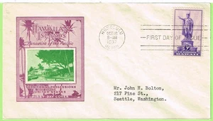 #799 Hawaiian Territory October 18 1937 Honolulu PL#45b IOOR Cachet - Bild 1 von 1