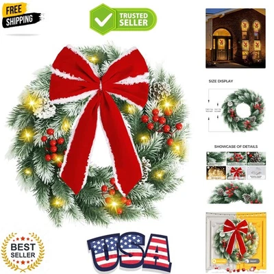 Guirnalda de Navidad Iluminada para Decoración de Puerta de Entrada 16.5" Corona de Invierno Verde con... Foto 1 de 4