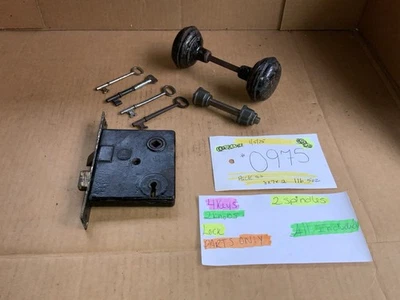 Antique Penn Deadbolt Door Lock, 2 Metal Knobs, 4 Skeleton Keys, 2 Spindles - Image 1 of 4