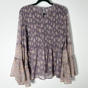 Top American Eagle para mujer L/XL calado floral manga campana transparente Y2K CottageCore - Imagen 1 de 11
