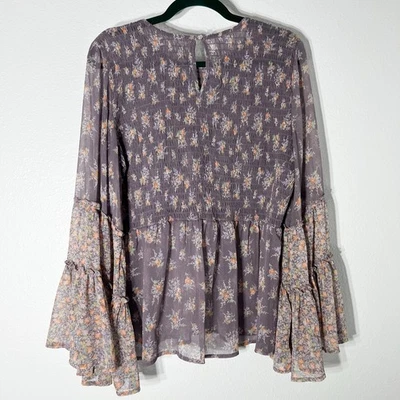Top American Eagle para mujer L/XL calado floral manga campana transparente Y2K CottageCore Foto 1 de 4