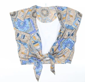 C&A Women's Geometric Wrap Top, Size 18, Blue/Beige - Picture 1 of 12