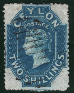 CEYLON QV PENCE ISSUE Classic Stamp SG.37a 2s Deep Dull Blue Used Cat £200+SBB11 - Picture 1 of 6