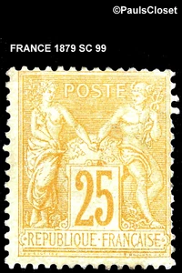 FRANCE 1879 SC 99 PEACE & COMMERCE 25c YELLOW ON STRAW PAPER MHR OG F/VF - Picture 1 of 2