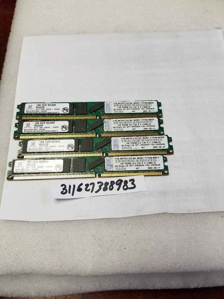 4GB = 4X1GB DDR1 DDR  PC3200R PC-3200R 3200 400MHZ 400 184PIN ECC-REG RDIMM 1RX4 - Image 1 of 1