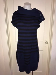 Catherine Malandrino Blue Black Striped Sweater Dress Size Small Cotton Cashmere - Picture 1 of 7
