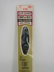 Vintage J & P Coats & Clark's Coil Zipper 7 in. 13 Navy NOS Skirt or Neck - Picture 1 of 3