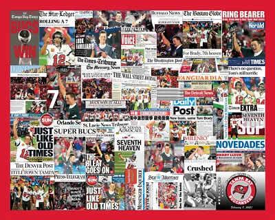 Tampa Bay Buccaneers 2021 Super Bowl periódico collage impresión. Más de 20 titulares Foto 1 de 2