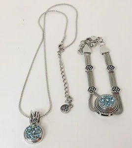GPSC Sliver Tone Blue Topaz Colored Crystal Necklace Bracelet Set EUC - Picture 1 of 6